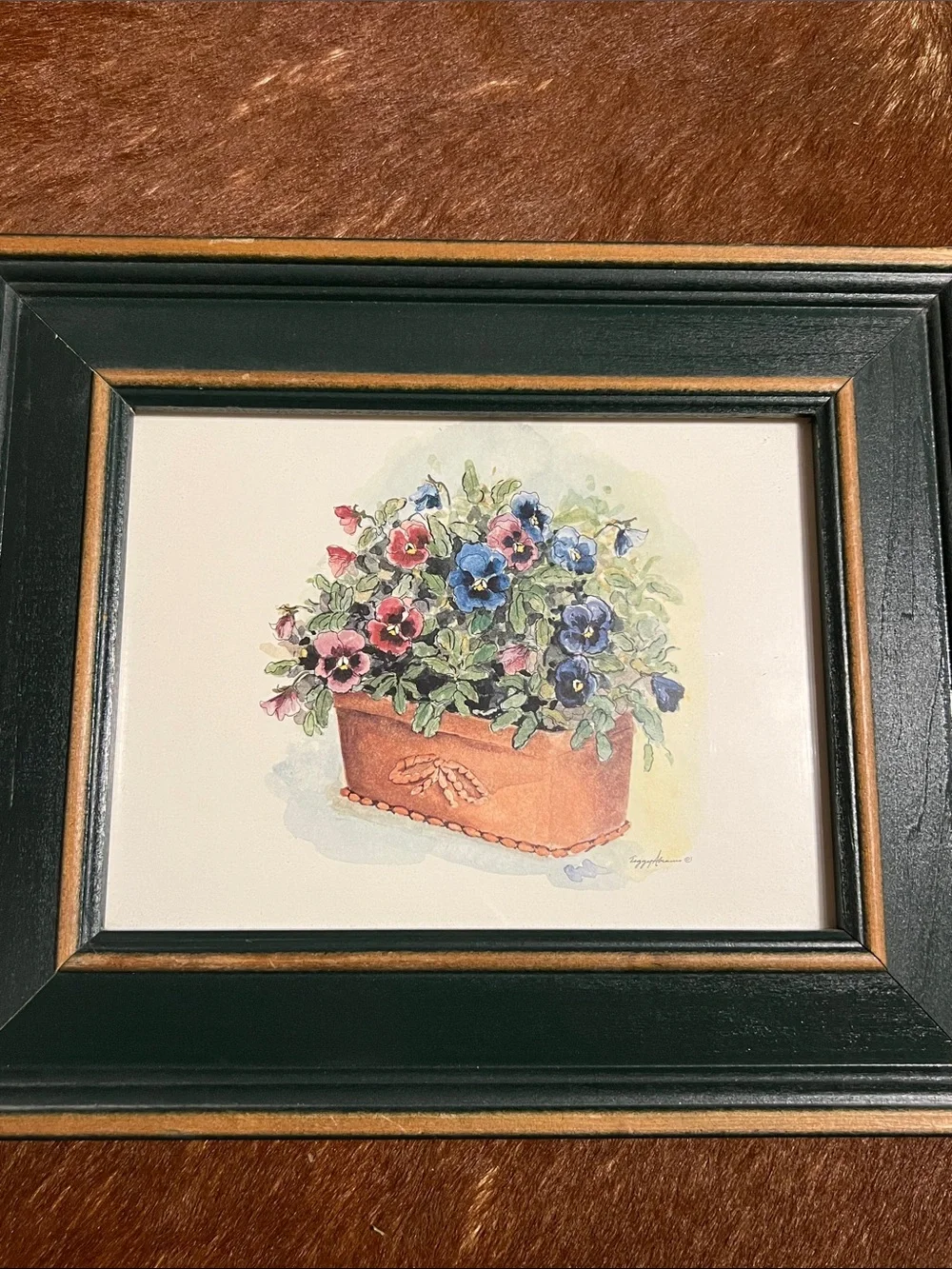 Peggy Abrams American Artist Signed Pansy Print Framed